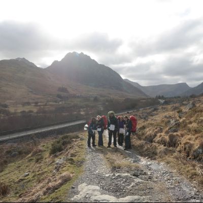tryfan in distance - sheltered camping